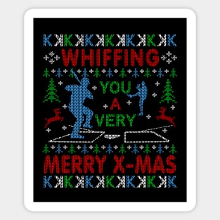 Baseball Fan Baseball Pitcher Funny Ugly Christmas Sweater Pattern Whiffing You a Merry Christmas Sticker